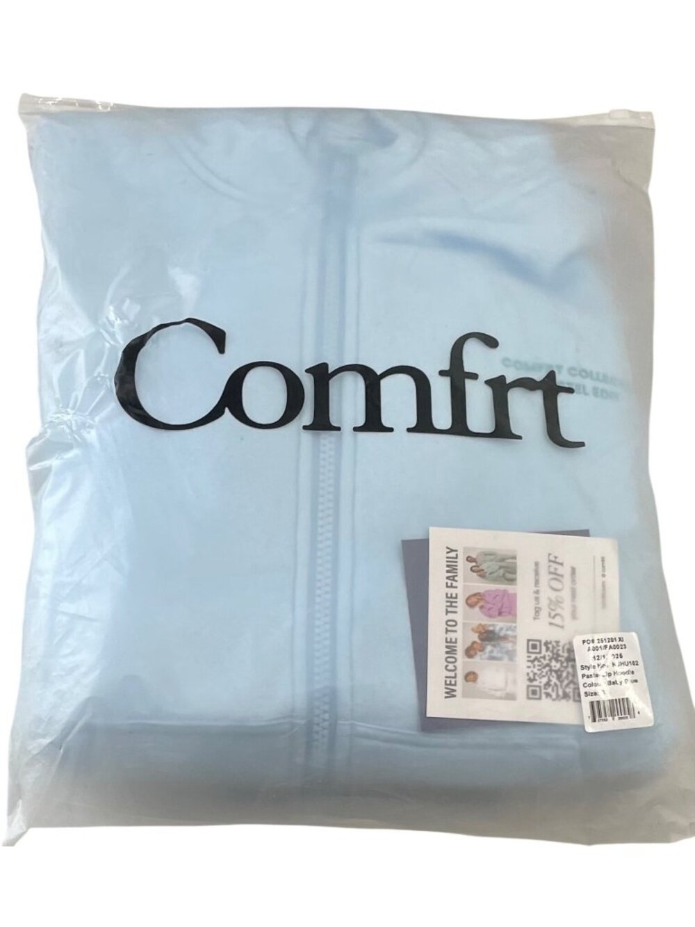 Comfrt Pastel Edit Zip-Up Hoodie S Baby Blue Casual Lounge Preppy Minimalist New - Picture 2 of 12